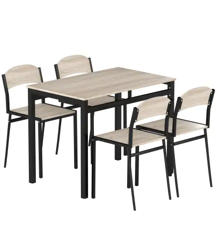 Juego de Mesa y 4 Sillas de Comedor Estilo Moderno Marco Metálico para Espacios Pequeños Negro