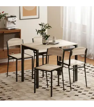 Juego de Mesa y 4 Sillas de Comedor Estilo Moderno Marco Metálico para Espacios Pequeños Negro