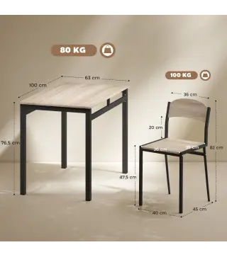 Juego de Mesa y 4 Sillas de Comedor Estilo Moderno Marco Metálico para Espacios Pequeños Negro