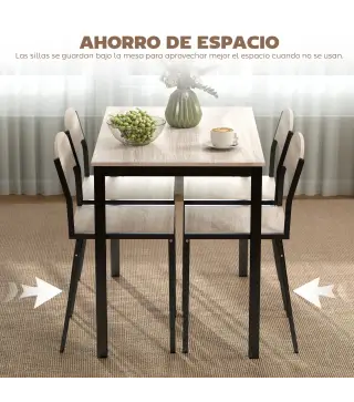 Juego de Mesa y 4 Sillas de Comedor Estilo Moderno Marco Metálico para Espacios Pequeños Negro