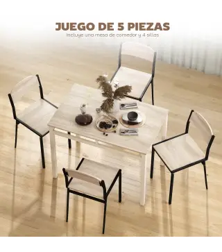 Juego de Mesa y 4 Sillas de Comedor Estilo Moderno Marco Metálico para Espacios Pequeños Negro