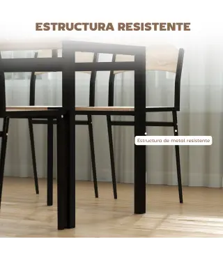 Juego de Mesa y 4 Sillas de Comedor Estilo Moderno Marco Metálico para Espacios Pequeños Negro