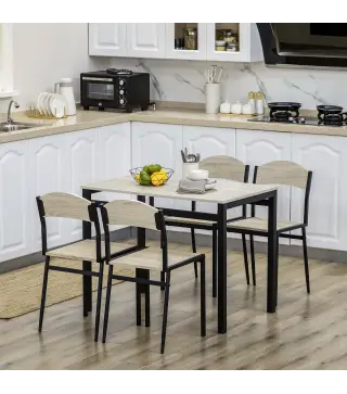 Juego de Mesa y 4 Sillas de Comedor Estilo Moderno Marco Metálico para Espacios Pequeños Negro