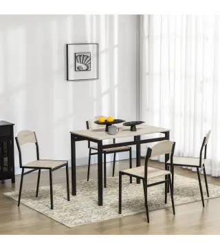 Juego de Mesa y 4 Sillas de Comedor Estilo Moderno Marco Metálico para Espacios Pequeños Negro
