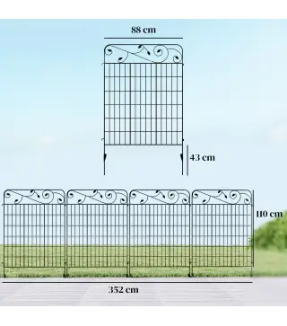 Valla de Jardín Exterior de 4 Paneles 88x110 cm Vallas Decorativas con Ángulo Ajustable Negro