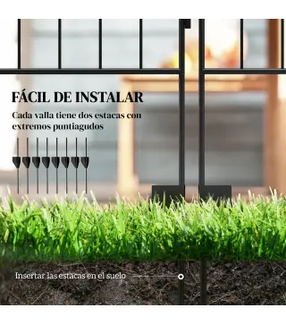Valla de Jardín Exterior de 4 Paneles 88x110 cm Vallas Decorativas con Ángulo Ajustable Negro