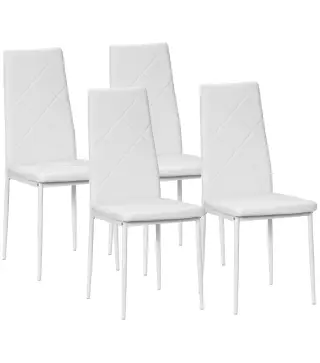 Set de 4 Sillas de Comedor Tapizadas de Piel Sintética con Respaldo Alto y Patas de Acero 41x50x97 cm Blanco