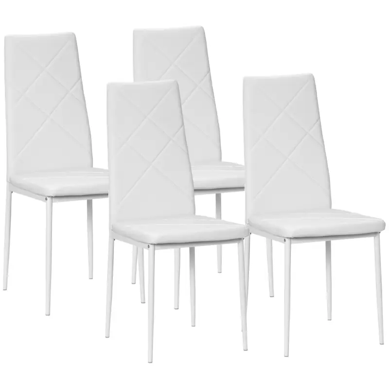 Set de 4 Sillas de Comedor Tapizadas de Piel Sintética con Respaldo Alto y Patas de Acero 41x50x97 cm Blanco