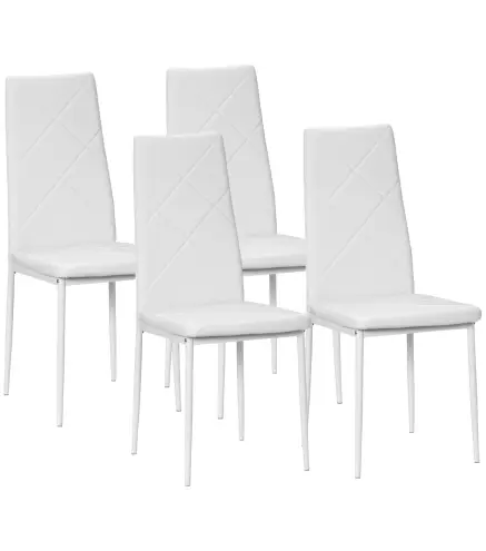 Set de 4 Sillas de Comedor Tapizadas de Piel Sintética con Respaldo Alto y Patas de Acero 41x50x97 cm Blanco