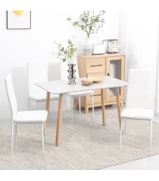 Set de 4 Sillas de Comedor Tapizadas de Piel Sintética con Respaldo Alto y Patas de Acero 41x50x97 cm Blanco