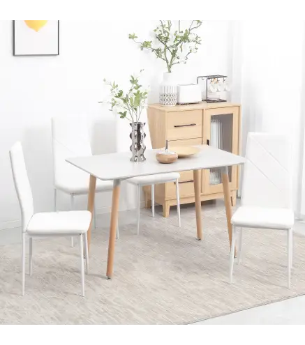 Set de 4 Sillas de Comedor Tapizadas de Piel Sintética con Respaldo Alto y Patas de Acero 41x50x97 cm Blanco
