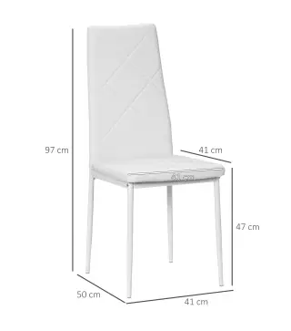 Set de 4 Sillas de Comedor Tapizadas de Piel Sintética con Respaldo Alto y Patas de Acero 41x50x97 cm Blanco