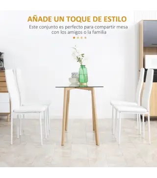 Set de 4 Sillas de Comedor Tapizadas de Piel Sintética con Respaldo Alto y Patas de Acero 41x50x97 cm Blanco