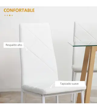 Set de 4 Sillas de Comedor Tapizadas de Piel Sintética con Respaldo Alto y Patas de Acero 41x50x97 cm Blanco