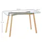 Mesa de Comedor para 4 Personas con Encimera de Cristal y Patas de Acero Efecto Madera 120x60x76 cm Transparente