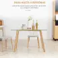 Mesa de Comedor para 4 Personas con Encimera de Cristal y Patas de Acero Efecto Madera 120x60x76 cm Transparente