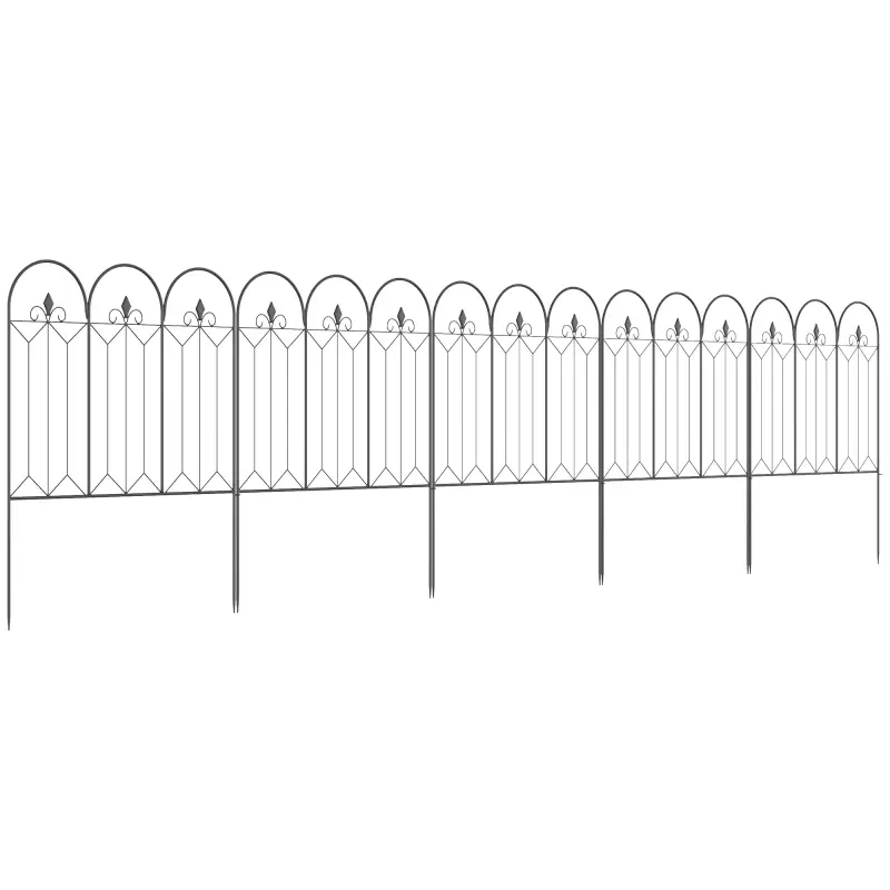 Set de 5 Vallas Decorativas para Jardín Metálicas 305x79,5 cm Combinación Libre Barrera para Animales Negro
