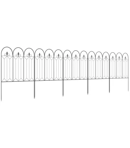 Set de 5 Vallas Decorativas para Jardín Metálicas 305x79,5 cm Combinación Libre Barrera para Animales Negro