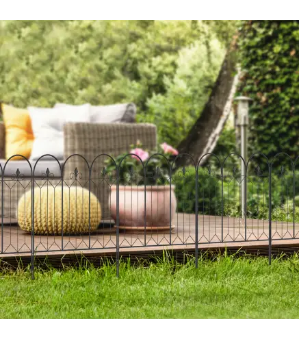 Set de 5 Vallas Decorativas para Jardín Metálicas 305x79,5 cm Combinación Libre Barrera para Animales Negro