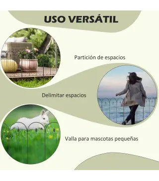 Set de 5 Vallas Decorativas para Jardín Metálicas 305x79,5 cm Combinación Libre Barrera para Animales Negro