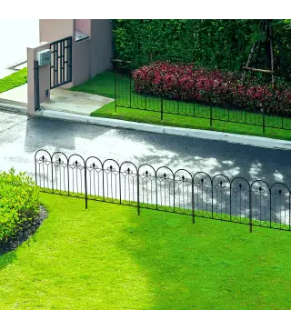 Set de 5 Vallas Decorativas para Jardín Metálicas 305x79,5 cm Combinación Libre Barrera para Animales Negro