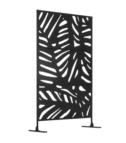 Biombo de 3 Paneles 122x198 cm Biombo Separador de Ambientes con Soporte Diseño de Hojas Negro