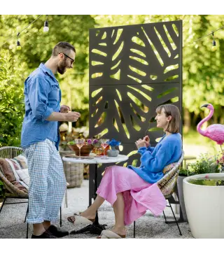 Biombo de 3 Paneles 122x198 cm Biombo Separador de Ambientes con Soporte Diseño de Hojas Negro