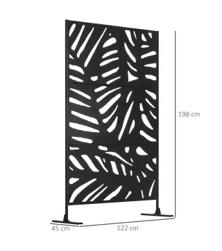 Biombo de 3 Paneles 122x198 cm Biombo Separador de Ambientes con Soporte Diseño de Hojas Negro