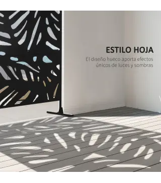 Biombo de 3 Paneles 122x198 cm Biombo Separador de Ambientes con Soporte Diseño de Hojas Negro