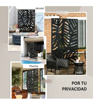 Biombo de 3 Paneles 122x198 cm Biombo Separador de Ambientes con Soporte Diseño de Hojas Negro
