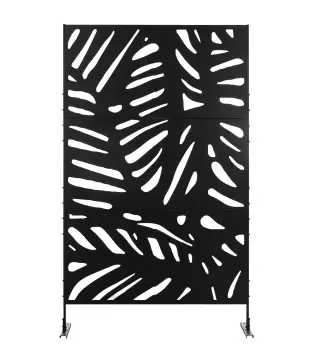 Biombo de 3 Paneles 122x198 cm Biombo Separador de Ambientes con Soporte Diseño de Hojas Negro