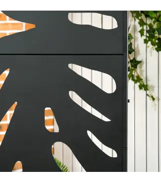 Biombo de 3 Paneles 122x198 cm Biombo Separador de Ambientes con Soporte Diseño de Hojas Negro