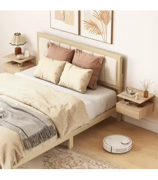 Set de 2 Mesitas de Noche Flotantes con 1 Cajón y Estante Abierto Diseño Moderno Montado en la Pared 35x32x22,5 cm Roble