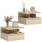 Set de 2 Mesitas de Noche Flotantes con 1 Cajón y Estante Abierto Diseño Moderno Montado en la Pared 35x32x22,5 cm Roble