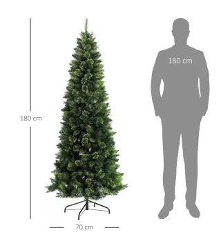 Árbol de Navidad Artificial de 180 cm con 618 Ramas Agujas de Pino y Base de Acero Ø70x180 cm Verde