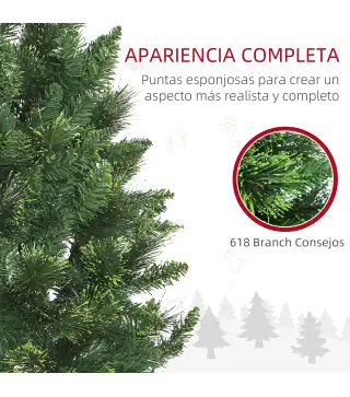 Árbol de Navidad Artificial de 180 cm con 618 Ramas Agujas de Pino y Base de Acero Ø70x180 cm Verde