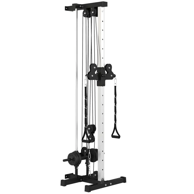 Máquina Polea Alta y Baja de Pared de Doble Polea Ajustable en 15 Posiciones Multifunción Lat Pulldown para Gimnasio