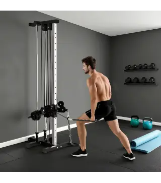 Máquina Polea Alta y Baja de Pared de Doble Polea Ajustable en 15 Posiciones Multifunción Lat Pulldown para Gimnasio