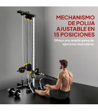 Máquina Polea Alta y Baja de Pared de Doble Polea Ajustable en 15 Posiciones Multifunción Lat Pulldown para Gimnasio
