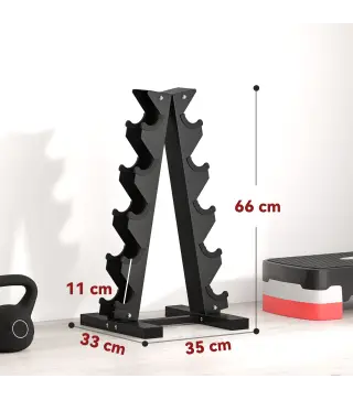 Soporte de Almacenamiento para Mancuernas de Acero para Entrenamiento en Gimnasio Hogar Carga 100 kg 35x33x66 cm Negro