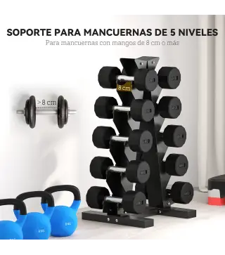 Soporte de Almacenamiento para Mancuernas de Acero para Entrenamiento en Gimnasio Hogar Carga 100 kg 35x33x66 cm Negro