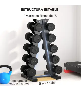 Soporte de Almacenamiento para Mancuernas de Acero para Entrenamiento en Gimnasio Hogar Carga 100 kg 35x33x66 cm Negro