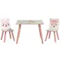 Set de Mesa y 2 Sillas Conjunto de Muebles Infantiles de 3 Piezas para Niños de +3 Años con Estampado Animales y Rosa