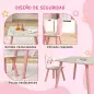 Set de Mesa y 2 Sillas Conjunto de Muebles Infantiles de 3 Piezas para Niños de +3 Años con Estampado Animales y Rosa