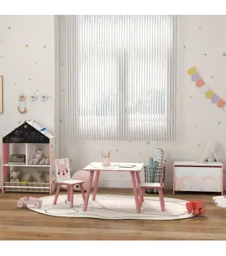 Set de Mesa y 2 Sillas Conjunto de Muebles Infantiles de 3 Piezas para Niños de +3 Años con Estampado Animales y Rosa