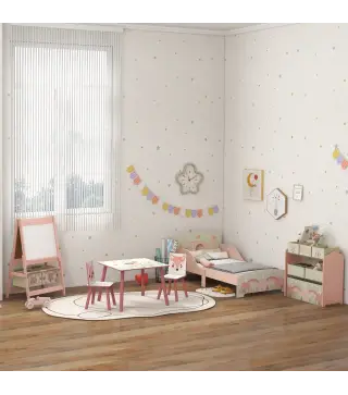 Set de Mesa y 2 Sillas Conjunto de Muebles Infantiles de 3 Piezas para Niños de +3 Años con Estampado Animales y Rosa