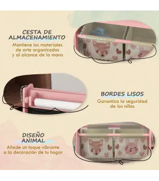 Caballete Infantil 3 en 1 Caballete para Niños de Doble Cara con Rollo de Papel Pizarras y 2 Cestas 54x46,5x93 cm Rosa