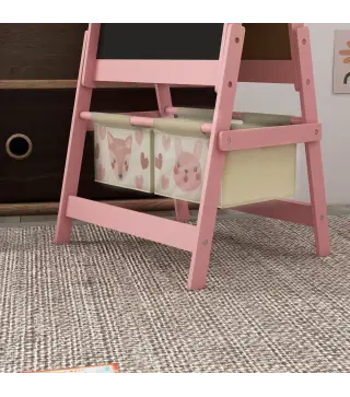 Caballete Infantil 3 en 1 Caballete para Niños de Doble Cara con Rollo de Papel Pizarras y 2 Cestas 54x46,5x93 cm Rosa
