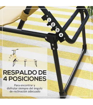 Tumbona de Jardín con Toldo Ajustable Respaldo Regulable en 4 Niveles Reposacabezas para Terraza 70x200x45 cm Crema