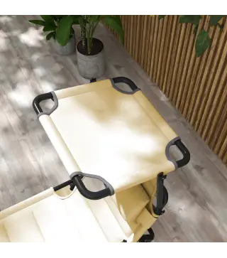 Tumbona de Jardín con Toldo Ajustable Respaldo Regulable en 4 Niveles Reposacabezas para Terraza 70x200x45 cm Crema